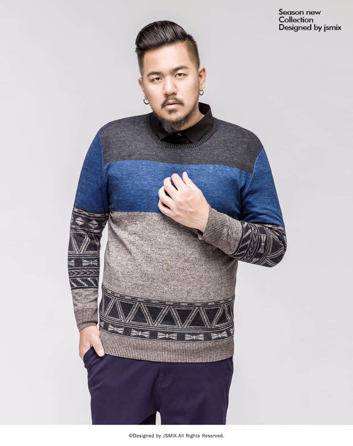 Hành tinh béo mã lớn quần áo nam cộng với phân bón để tăng chất béo lỏng màu hit áo len totem retro áo len - Áo len thời trang nam cao cấp