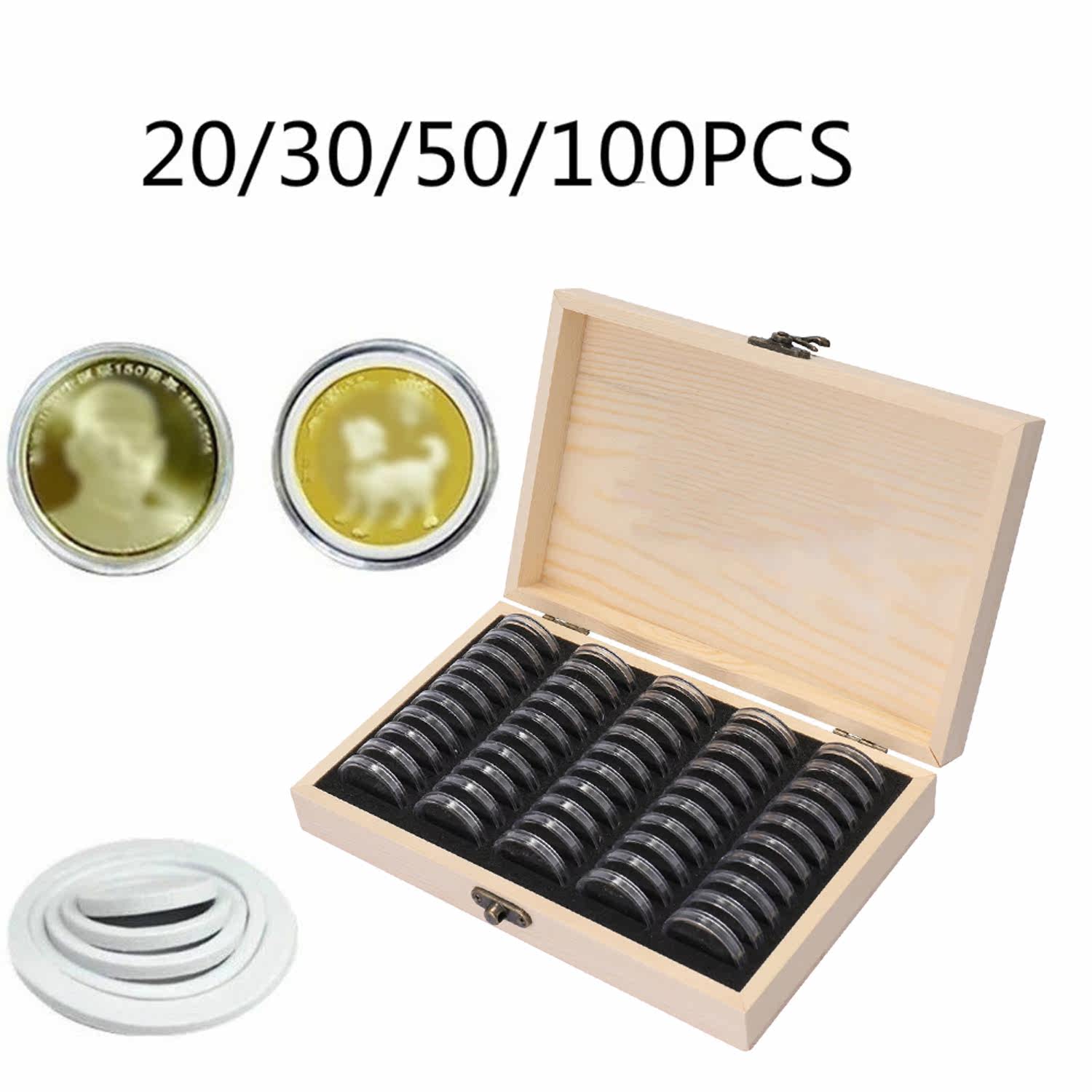 100Pcs Coin Holder Box Wood Coin Display Storage Boxes for C