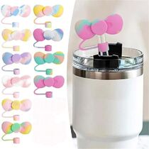 3pcs Lovely Bow Straw Covers Cap Toppers Silicone Straw