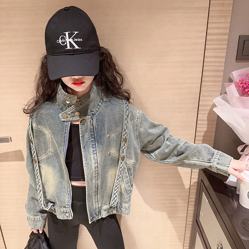 Girls' Denim Jacket Autumn 2026 New Korean Style Children's Trendy Fashionable Short Top for Spring and Autumn