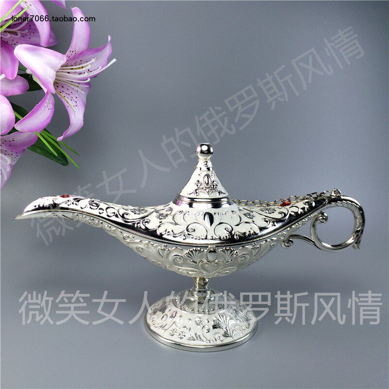 Special price R3 silver tin metal Aladdin god lamp big silver edge white European-style home decoration desktop hem