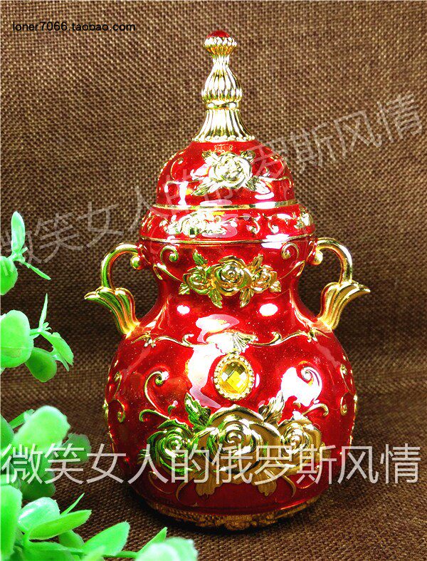Special offer Russian 15 tin metal toothpick box jar barrel gourd gold Red Rose thick and exquisite