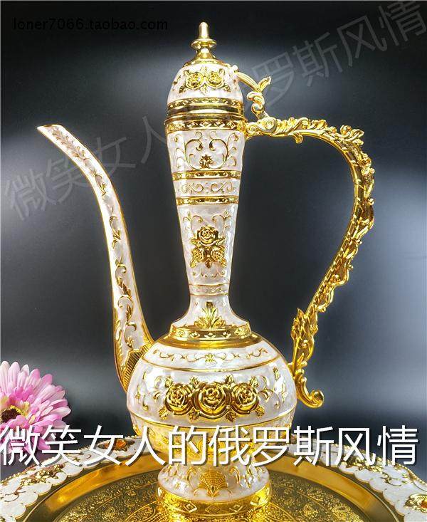 Special price R7-0 Russian tin metal wine jug special size beige gold rose capacity 1 catty and half 750 ml