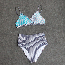 Small discount ▏ sexy striped bikini high waist slim split swimsuit women European and American fashion plus size swimsuit