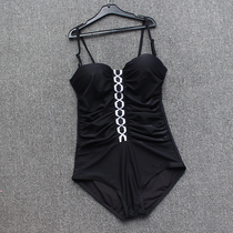 Small discount ▏ small chest gathering with steel ring one-piece swimsuit womens plain pleated thin adult triangle swimsuit