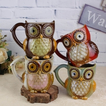 Foreign trade home decoration ceramic owl water cup mug brushing teeth and mouthwash cartoon cup birthday gift ornaments
