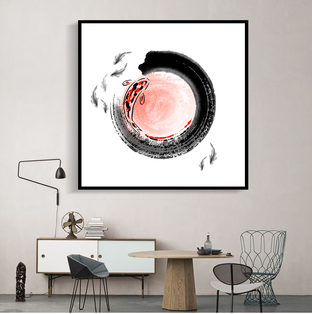188 Zen abstract carp decoration painting New Chinese minimal study wall wall hanging painting framed