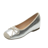 Серебряные туфли с бантиком, обувь, высокие балетки, 5см, подходит для подростков