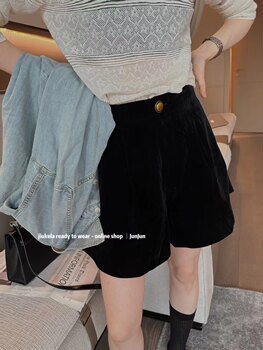 Retro elastic outer wear velvet high waist slimming wide leg pants