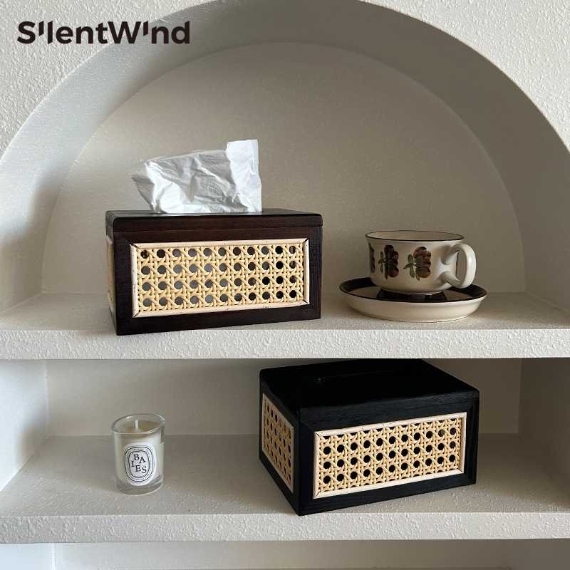SilentWind solid wood vine woven paper towel box retro New Chinese style home living room tea table high face value pumping paper towels box-Taobao