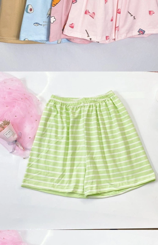 Quần Pijama cotton nữ có sọc Mùa hè đi bộ về nhà Trang chủ Thun lưng rộng Chân ngắn thể thao Quần ngắn ở nhà - Quần tây