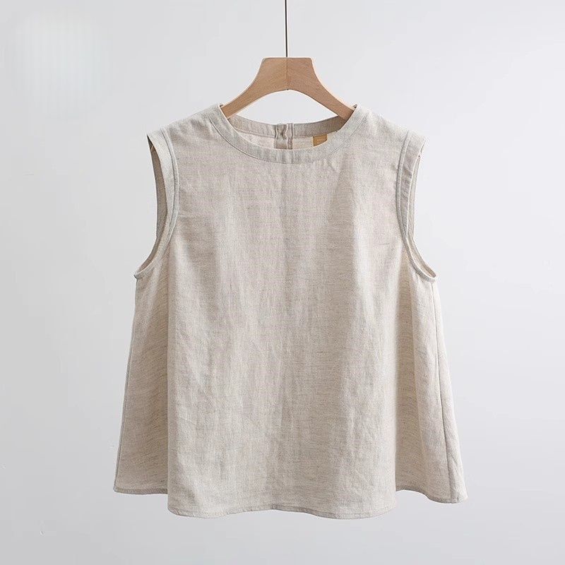 Cotton and Linen Shirt for Women 2026 Spring and Summer New Sleeveless Top for Women Loose and Versatile Linen T-Shirt Base Linen Vest
