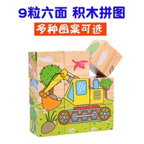 9 Six-face painting puzzle building blocks various patterns kindergarten childrens baby wooden toys three-dimensional intelligence Assembly