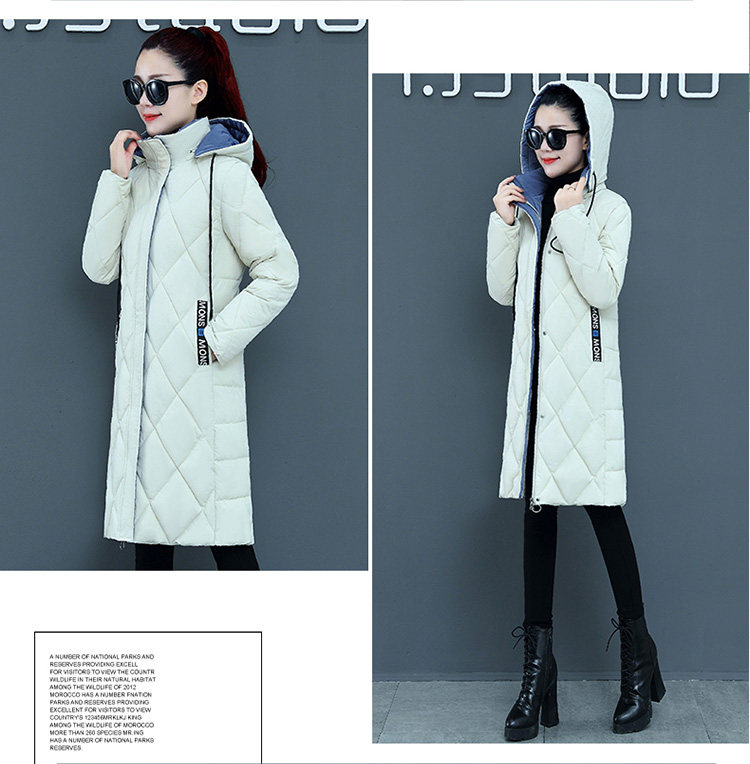 新款撞色棉衣女过膝中长款加厚修身显瘦菱形格大码外套冬详情23