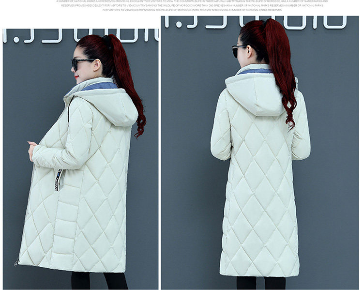 新款撞色棉衣女过膝中长款加厚修身显瘦菱形格大码外套冬详情25