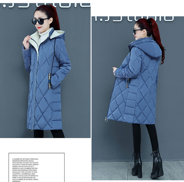 新款撞色棉衣女过膝中长款加厚修身显瘦菱形格大码外套冬详情11