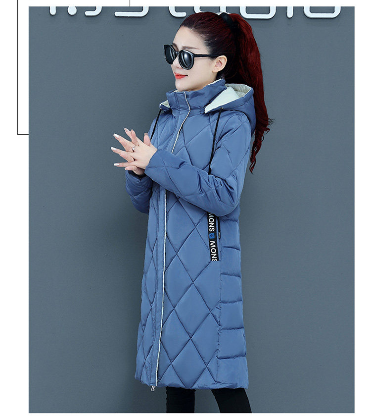 新款撞色棉衣女过膝中长款加厚修身显瘦菱形格大码外套冬详情12