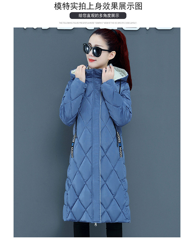 新款撞色棉衣女过膝中长款加厚修身显瘦菱形格大码外套冬详情10