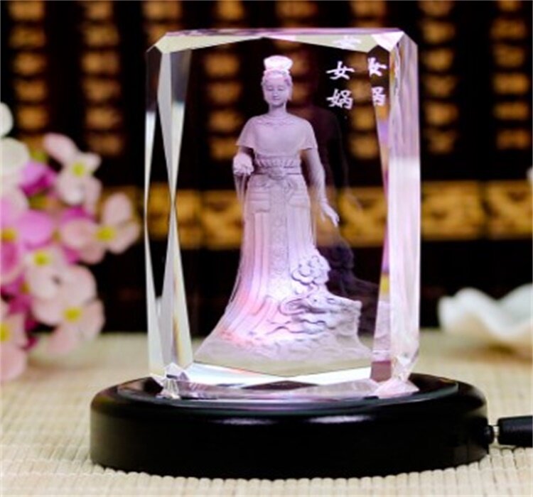 Nuwa deity piece crystal 3D three-dimensional inner carving character colorful lamp holder creative home bedroom prayer peace decoration