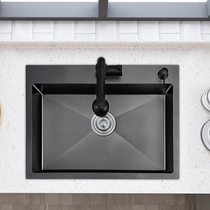 Black 304 stainless steel kitchen washing basin nano sink single tank sink household sink vegetable basin