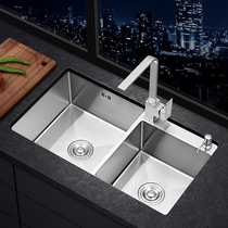 Kitchen sink double tank household handmade wash basin 304 stainless steel large sink thick sink sink