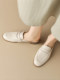 Women's Summer Slippers for Outdoor Wear 2025 New Style Genuine Leather Chunky Heel Mules Low Heel Lazy Leather Slippers Closed-Toe Half Slippers