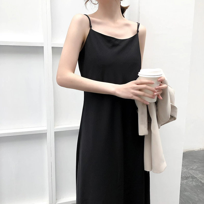 Sling dress nữ mùa xuân và mùa thu mùa hè dài tính khí A-line nhỏ váy đen phù hợp với một chiếc váy dài - Sản phẩm HOT