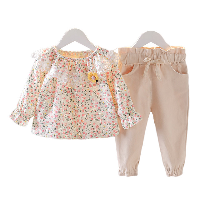 Baby girl spring clothes 2023 new baby and children's clothes 1 foreign style girls spring and autumn clothes 3 princess floral two-piece suit