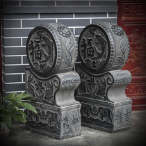 Stone carving door pier Holding drum stone Pixiu door pier Stone drum door pier A pair of Feng Shui ornaments Door pier Lion head bluestone antique
