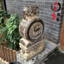Stone sculpture holding drum Lion head Elephant bluestone pier ornaments Town house lucky stone pier Hotel Old stone elephant holding drum stone