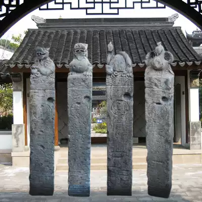 Spot green stone carving horse pile antique square beast ornaments blue stone old bolt horse column four gods horse pile ornaments