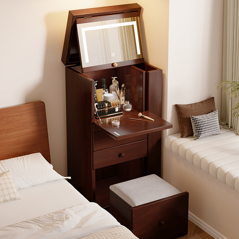 Solid Wood Dressing Table, Small Bedroom, Antique Style Makeup Table, Small Apartment Bedside Table, Flip-Top Desk, Storage Cabinet, Chest of Drawers Solid Wood Dressing Table, Small Bedroom, Antique Style Makeup Table, Small Apartment Bedside Table, Flip-Top Desk, Storage Cabinet, Chest of Drawers