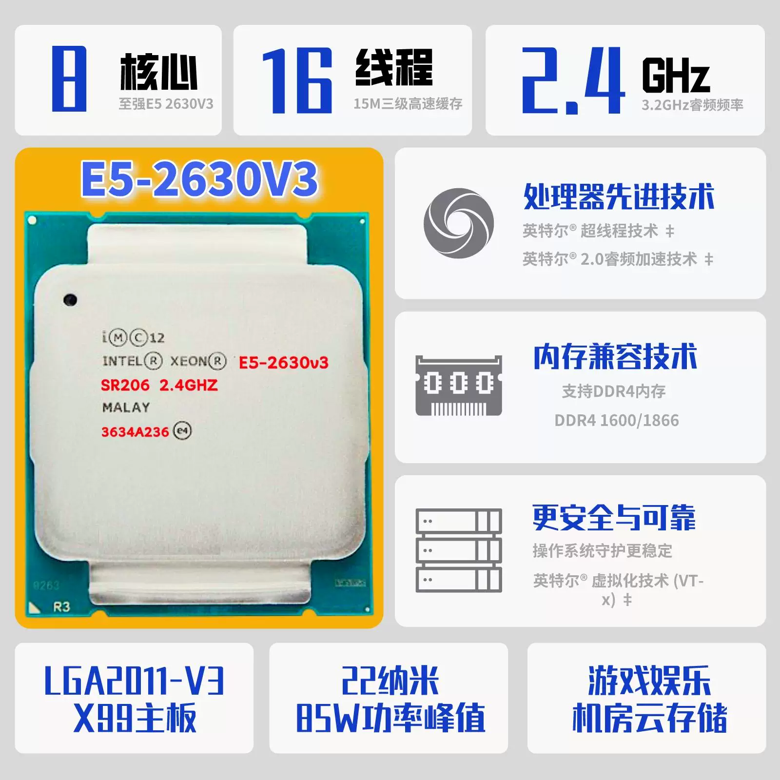 Процессор сервера Intel E5 2011-V3 слот высокопроизводительный CPU оптовый DDR4 процессор