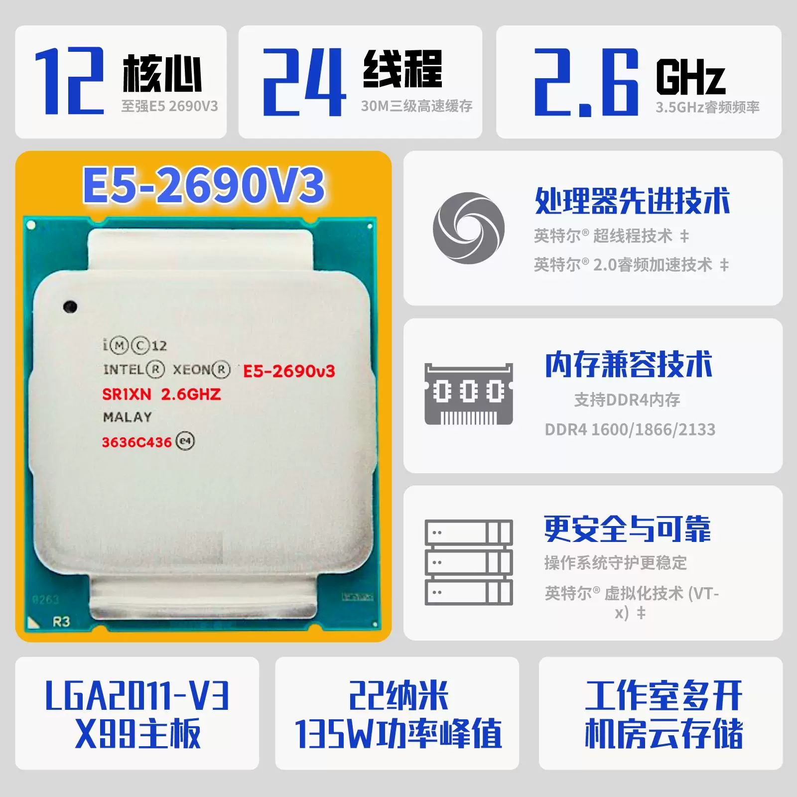 Процессор сервера Intel E5 2011-V3 слот высокопроизводительный CPU оптовый DDR4 процессор