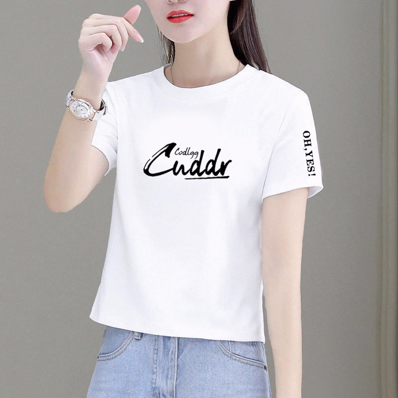 White Short T-Shirt for Petite Women, 2026 Spring/Summer New Style, Pure Cotton, Loose Fit, Round Neck, Stylish Short-Sleeve Top