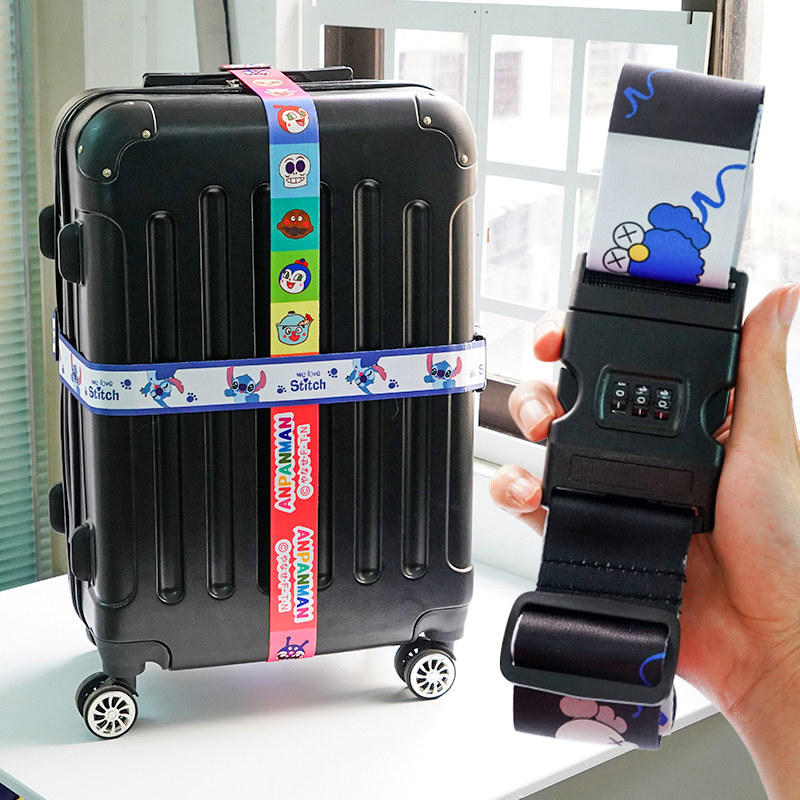 Colorful Cartoon Suitcase Strap Cute Suitcase Bundled With Creative Pull-Lever Box Code Lock Safety Reinforcement Strap