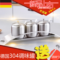 304 stainless steel kitchen salt seasoning box three-piece seasoning jar bottle seasoning box set salt jar seasoning tank
