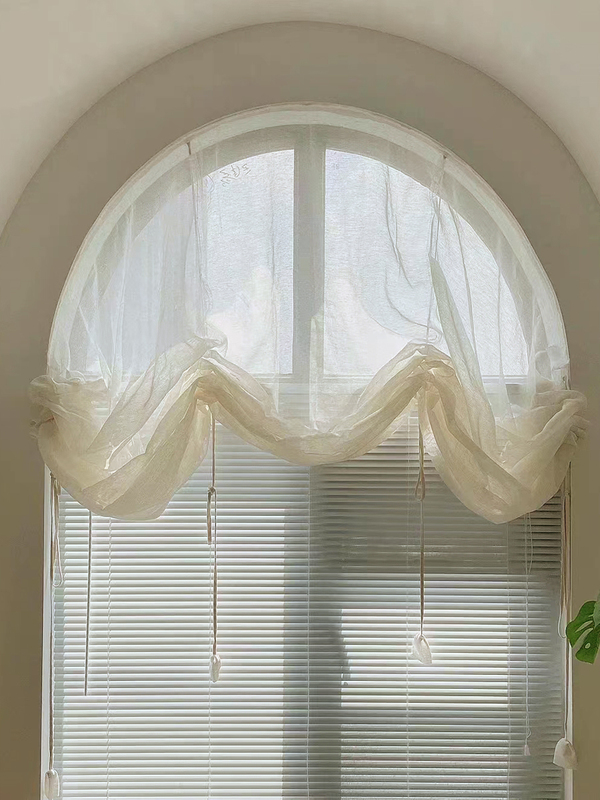 Japanese-Style Artistic Pull-Up Curtains, Curved Arch-Shaped Door and Window Sheer Curtains, Partition Curtains, Fan-Shaped Roman Blinds, Magic Tape, No Drilling Required
