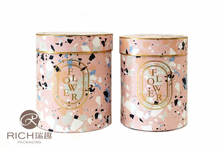 【瑞趣】新款水磨石纹礼盒套二鲜花干花抱抱桶创意礼盒详情4