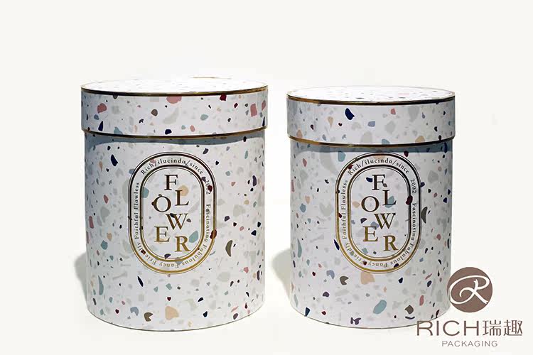 【瑞趣】新款水磨石纹礼盒套二鲜花干花抱抱桶创意礼盒详情3