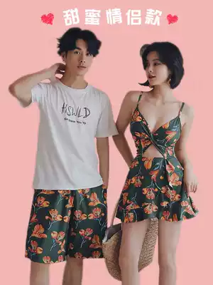 2021 new couple swimwear female resort spa one-piece boxers skirt sexy belly cover conservative thin swimsuit