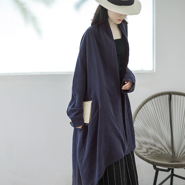 Yifei Space Linen Cardigan Spring and Autumn Original Bat-sleeve Extra Large Overlay Loose Slim Lazy Long Windbreaker Jacket