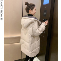 Lang Pose White Down Clothes Woman 2022 New Winter Korean version Long-style white duck suede small sub-thickened jacket
