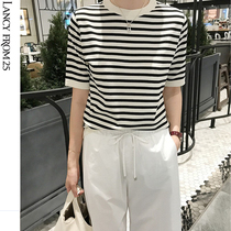 Lanzy new womens dress 2022 new summer loose striped short sleeve t-shirt female blouse half sleeve ice silk knit cardiovert