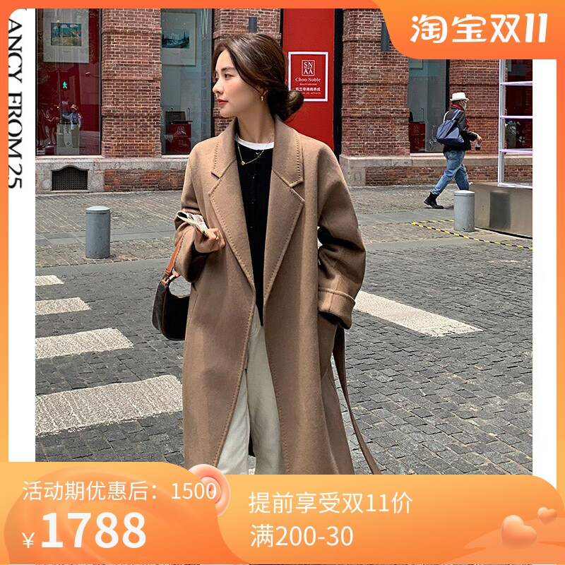 Langzi women's 2022 winter new double-sided cashmere coat women's long version loose 100% woolen coat women