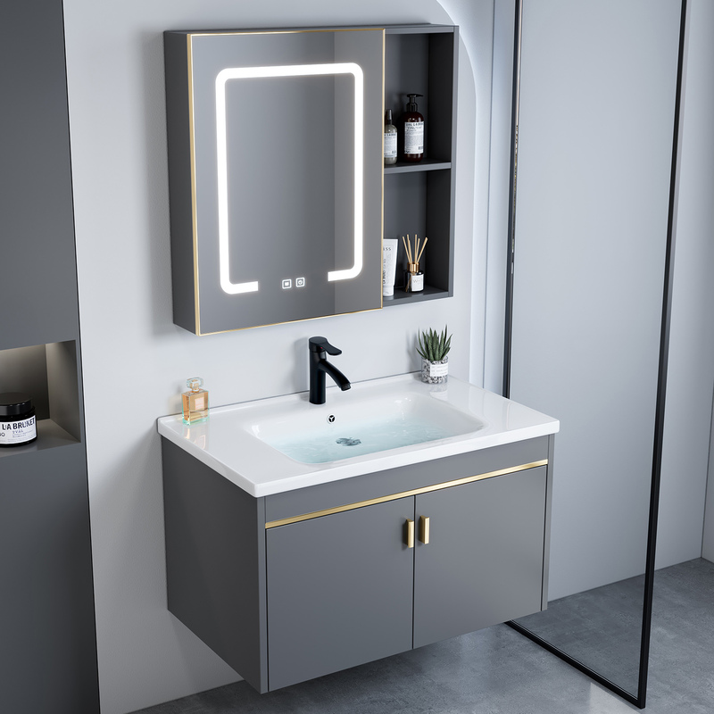 Bathroom Washbasin Cabinet Combination, Space Aluminum Small Apartment Bathroom Cabinet, Integrated Ceramic Washbasin, Household Washstand