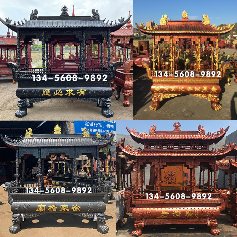 龍の柱が48本付いた屋外用香炉、寺院/宗教的な中庭用、蓋付きの大型鋳鉄製屋外用ひょうたん型香炉。