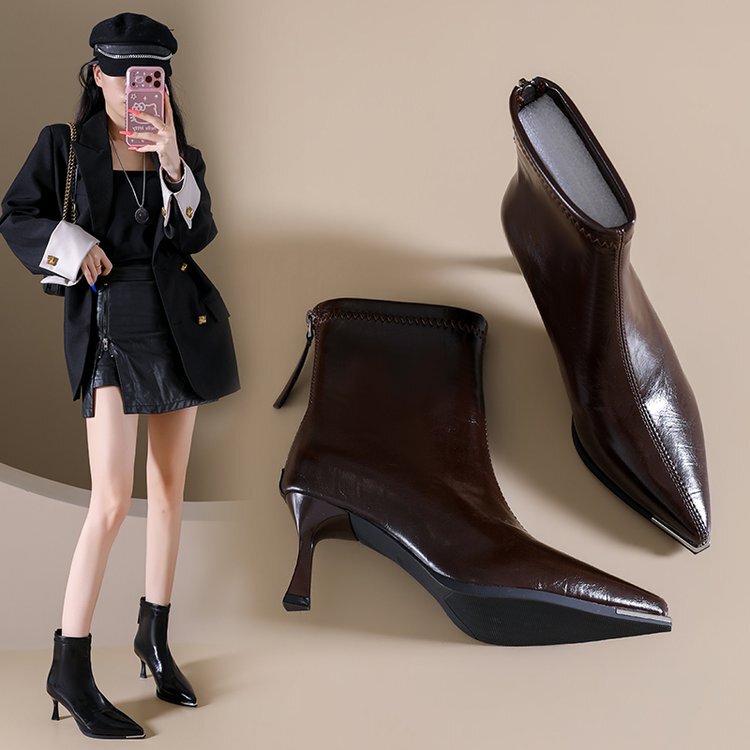 French-Style Thin-Heeled Pointed-Toe Short Boots for Women 2026 New Autumn and Winter High-Heeled Shoes Soft Leather Slim Boots Ankle-Length Single Boots French-Style Thin-Heeled Pointed-Toe Short Boots for Women 2026 New Autumn and Winter High-Heeled Shoes Soft Leather Slim Boots Ankle-Length Single Boots