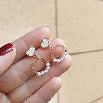 Simple face thin earrings Korean love pearl earrings small fresh net red sweet temperament small drop earrings ear clip