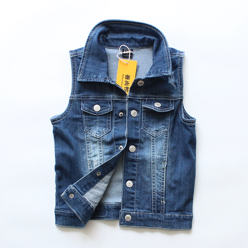 Năm 2020 mùa xuân và mùa thu mới bé trai denim áo vest trẻ em cotton co giãn áo gilê cotton wash mặc vest trẻ em - Áo ghi lê